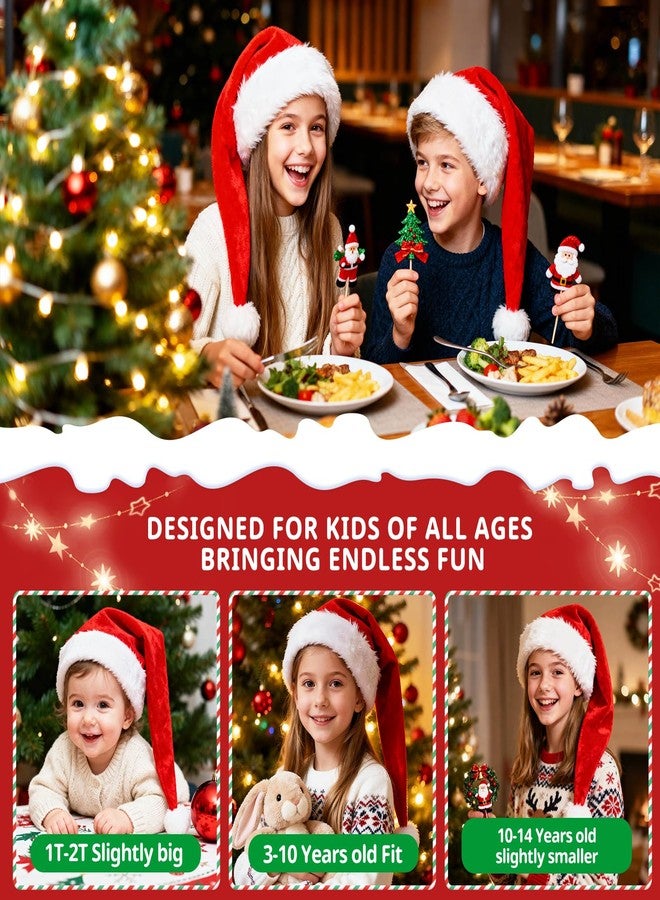 BOSONER Santa Hat Kids for Christmas: Toddler Plush Santa Hats Velvet Claus Hats for Christmas Festive Holiday Party Supplies (Red - Extra Long) - Image 2